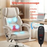  Uredska stolica s visokim naslonom vibracijskom masažom i grijanjem ergonomska nagibna s osloncem za noge krem ​​bijela | shoptok.hr