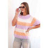 Kesi Włoski Women's striped short-sleeve sweater made of wool apricot + purple Cijene