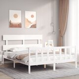 vidaXL Posteljni okvir z vzglavjem bel 160x200 cm trden les Cene