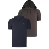 Dewberry DUAL SET T8570 HOODED MEN'S T-SHIRT-NAVY BLUE-KHAKI Cene