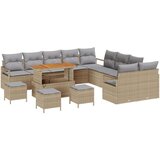 Set vrtne sofe s jastucima od 14 dijelova Bež poliratan Acacia sofa za vrt s jastucima za dvoje Bež poliratan set vrtne blagov Cijene