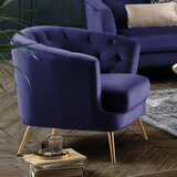 Modern Living fotelj chesterfield lita, modra, žamet | Shoptok.si