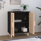  Komoda crna 60 x 30 x 70 cm masivna borovina i prirodni ratan | shoptok.hr