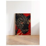 Wallxpert uramljena slika 115270, leopard narandžastih očiju na crvenoj pozadini, 50 x 70 cm, ram u boji prirodnog drveta | Eponuda.com