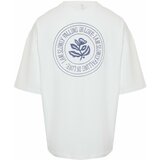 Trendyol Ecru Men's Oversize Embroidered 100% Cotton T-Shirt Cene