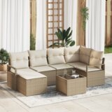vidaXL 7 delni vrtni kavč set z blazinami rjavi poli ratan | Shoptok.si