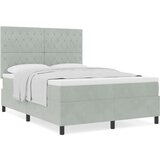vidaXL Box Spring Postelja z Blazino Svetlo Siva 140x200 cm Žamet | Shoptok.si