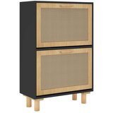 Ormarić za cipele crni 52 x 25 x 80 cm drvo i prirodni ratan | Eponuda.com