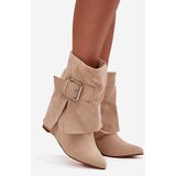 Boto Platform ankle boots with turned-up shaft and buckle eco suede beige Vortinia | Shoptok.si