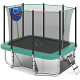  3 u 1 pravokutni trampolin s ljestvama, košarkaškim košem i nogometnim golom, dječji trampolin, zeleni | shoptok.hr