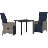 vidaXL 3-delni vrtni jedilni set z blazinami siva poli ratan, vrtna miza črna 80x80x73 cm kaljeno steklo Cene