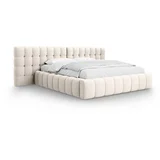 Micadoni Home Krem tapecirani bračni krevet s prostorom za odlaganje s podnicom 180x200 cm Mamaia –