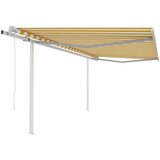 vidaXL avtomatsko zložljiva tenda s stebrički 4,5x3 m rumena in bela | Shoptok.si