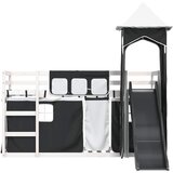 Krevet na kat s toboganom i zavjesama bijelo-crni 90 x 200 cm | Eponuda.com