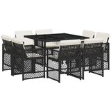 vidaXL 9-dijelni vrtni blagovaonski set s jastucima crni od poliratana | shoptok.hr