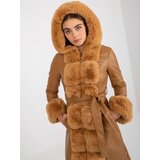 Fashion Hunters Eco-friendly Camel leather coat with hood