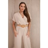 Kesi Włoski Overalls with a decorative belt at the waist beige