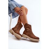Zazoo 3470 Suede Women's Flat Heel Lace-Up Boots Brown | ePonuda.com