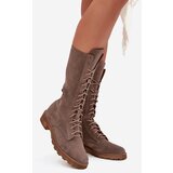 Zazoo Suede Ankle Boots With Lacing To Mid Calf 3103 Dark Beige | Shoptok.si