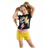 Mushi Boom Girls' Crop Top Black T-shirt and Yellow Shorts Set