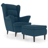  Fotelja s krilnim naslonom i tabureom plava baršunasta | shoptok.hr