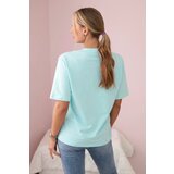 Kesi Cotton blouse with floral print in light mint color | shoptok.hr