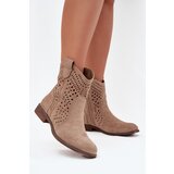 Boto Ladies openwork ankle boots with flat heel beige Amisna Cijene