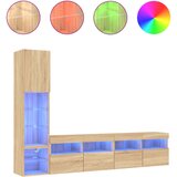 vidaXL 4-dijelni zidni TV elementi s LED svjetlima boja hrasta drveni | shoptok.hr