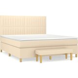 vidaXL Box spring postelja z vzmetnico krem 160x200 cm blago, (20896195) | Shoptok.si
