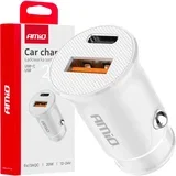 Auto punjač USB-A USB-C 20W bijeli