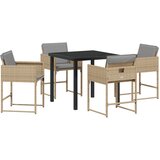 vidaXL Set od 5 dijelova Vrtna blagovaonica s jastucima Bež poli ratan, Vrtni stol Crn 80x80x73 cm Staklo otporno na udarce | shoptok.hr