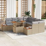 vidaXL Vrtni kavč set Set 9 Bež in siva Poli ratan, poliester, (22064866) | Shoptok.si