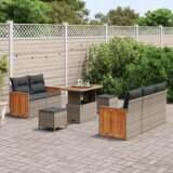 vidaXL Set od 8 komada sofe za baštu s jastučićima Siva Poli Ratan Akacija | shoptok.hr