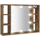 vidaXL Omarica z ogledalom in LED lučkami dimljeni hrast 76x15x55 cm, (20716803) | Shoptok.si