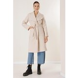 By Saygı Handkerchief Collar Inner Lined Waist Belted Bag Pocket Imported Cachet Coat | shoptok.hr
