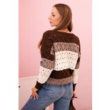Kesi Włoski Women's striped openwork sweater with a V-neck brown + ecru | ePonuda.com