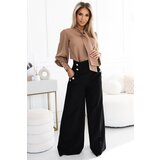 Numoco 496-2 Elegant leather bottoms made of kieszeniami, wysokim stanem i złotymi guzikami - CZARNE | shoptok.hr