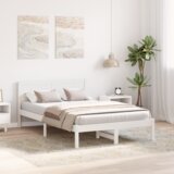 vidaXL Posteljni okvir iz borovega lesa Beli Trden borov les 120 x 200 cm | Shoptok.si