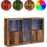 vidaXL Skrinja s LED svjetlima Staro drvo 162x37x100 cm Konstrukcijsko drvo, Skrinja s LED svjetlima Staro drvo 60,5x37x100 cm, Skrinja s LED svjetlima Staro drvo 41x37x100 cm | shoptok.hr