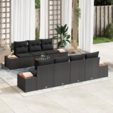 vidaXL 8-delni vrtni kavč set z blazinami Črn Poly Rattan Akacija | Shoptok.si