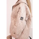 Kesi Włoski Women's quilted jacket with a hood dark beige | shoptok.hr