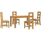  Blagovaonski set 5 kom. Bež Čvrsto Hrastovo Drvo 150 x 85 x 75 cm | Shoptok.si