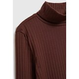 Marisse Chestnut Ribbed Turtleneck Blouse | Shoptok.si