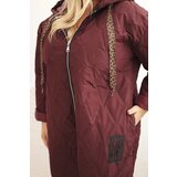 Kesi Włoski Women's Plus Size quilted jacket with a hood and the word HOPE plum | Shoptok.si