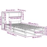 vidaXL Krevet s regalom za knjige bez madraca 90 x 200 cm masivno drvo | shoptok.hr