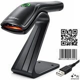 Qoltec 52750 – Žični bralnik črtnih kodov 1D/2D in QR kod s postoljem, USB, črn | Shoptok.si