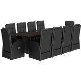 vidaXL 11-dijelni vrtni blagovaonski set s jastucima poliratan crni | shoptok.hr
