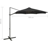  Konzolni suncobran sa stupom i LED svjetlima 300 cm crni | shoptok.hr