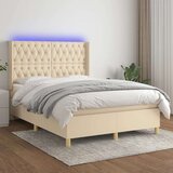  Krevet box spring s madracem LED krem 140x200 cm od tkanine Cijene
