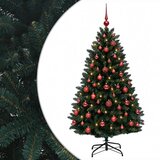  Umjetno božićno drvce tamnozeleno s kuglicama 150 cm - Tamnozelena Ø 80 x 150 cm s 150 LED dioda i crvenim lopticama | shoptok.hr